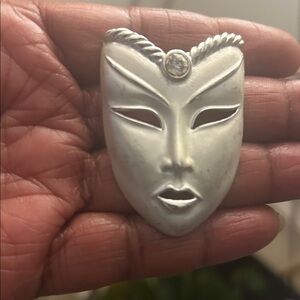 Vintage Silver Mask Brooch